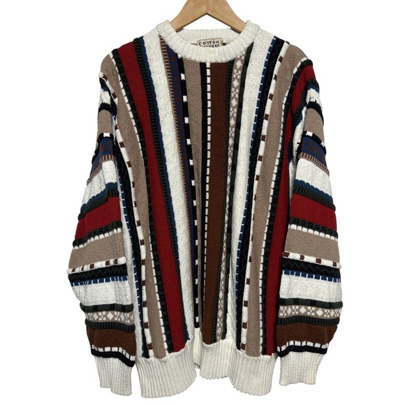 Cotton Traders Striped Multicolor Knit Coogi Style Sweater Men's Size Lare